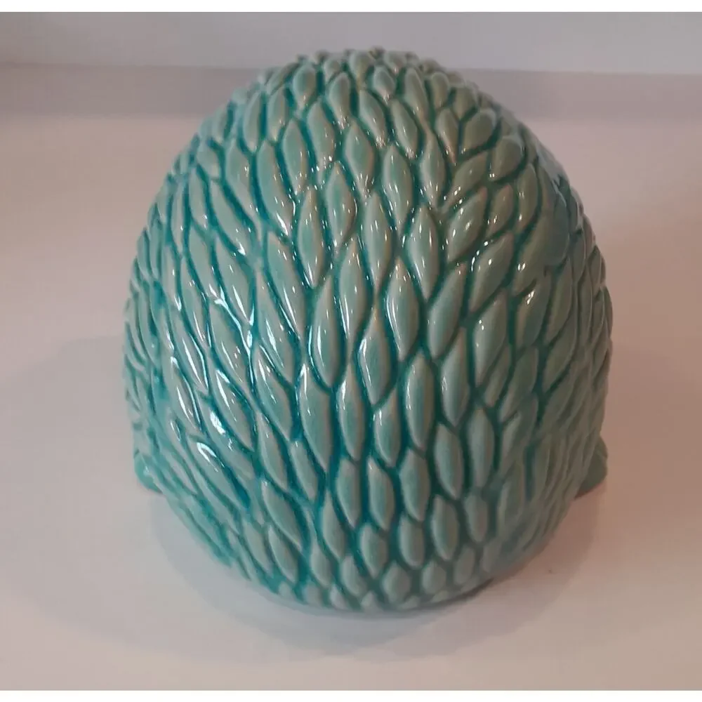 Adorable Aged Turquoise Hedgehog Garden Ornament